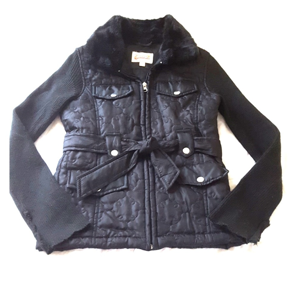 Girls belted sweater sleeve jacket